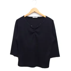 23区 オンワード樫山 ニット カットソー 七分袖 Vネック ビーズ装飾 無地 46 ブラック 黒 /FT7