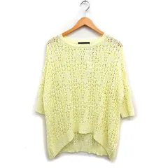 ヘザー Heather タグ付き 透かし編み BIG ニット セーター 五分袖 F イエロー 黄 /FT48