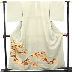 色留袖 留袖 訪問着仕立て 袷 レディース 正絹 灰緑 松 金駒刺繍 落款 身丈163.5cm 裄丈67cm 式典 パーティ 入学式 卒業式 結婚式 フォーマル M～Lサイズ相当