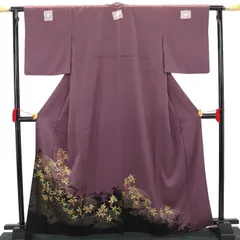 色留袖 留袖 訪問着仕立て 袷 レディース 正絹 紫 南天 草木柄 三つ紋 丸に剣片喰 身丈167.5cm 裄丈66.5cm 式典 パーティ 観劇 結婚式 フォーマル ゆったりサイズ