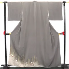 色留袖 留袖 訪問着仕立て 松尾光琳 作家物 刺繍使い 袷 レディース 正絹 濃グレー 白鷺 一つ紋 落款 身丈164cm 裄丈68cm 式典 パーティ 観劇 結婚式 フォーマル M～Lサイズ相当