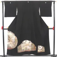 黒留袖 留袖 袷 レディース 正絹 黒 風景柄 上品 身丈158cm 裄丈67cm 式典 結婚式 フォーマル Mサイズ相当