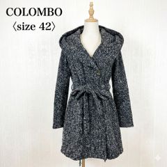 美品コロンボ COLOMBO シルク100%ベルト付ショールカラーロングコート XL レディース イタリア製 高級生地 ツイード調 ブラック 秋冬 防寒 J-B-lounge-42【フォロワー様10%クーポン】