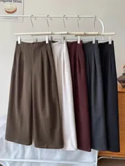 新作)裏起毛) 커넬パンツ (3 COLOR, ウエスト後ろゴム, ピンタック, シワなし, ワイドフィット)