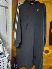 アディダス 3本線 フード ロングワンピース ブラック M