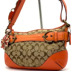 極美品● COACH コーチ ショルダーバッグ ワンショルダー シグネチャー フラワー チャーム キャンバス レザー
