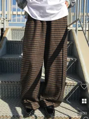 チェックバンディング)グレーピンタックパンツ