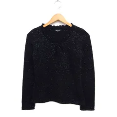 インディヴィ INDIVI ラメブレンド ニット セーター Vネック 長袖 リボン ウール 38 ブラック 黒 /FT49