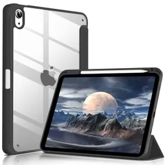 【特価商品】iPad 11世代/第10世代 (A16) ケース 2025/2022対応 11、10.9インチ 透明バックカバー ペンシル収納 三つ折スタンド オートスリープ機能 軽量 薄型 傷つけ防止 TPU PU合成レザー ブラック