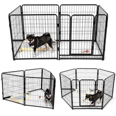 【新着商品】大型犬 サークル スチール製 ペットサークル 犬用サークル 犬用フェンス 犬 ケージ ペットケージ 大型 60/80/98CM 室内室外兼用 折り畳み式 組立簡単 複数連結可能 (ブラック 高さ80CM 6枚)