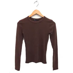 ザラ ZARA タグ付き リブ カットソー Tシャツ コットン 綿 ストレッチ クルーネック 長袖 S 茶 ブラウン /NT31