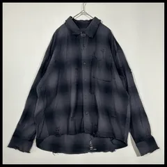 ハレ　HARE　BIGダメージチェックシャツ　ネルシャツ　ブラック　グレー　オンブレチェック