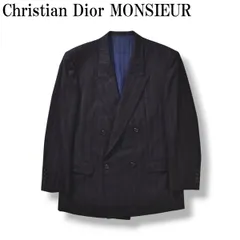 【希少】 80s90sヴィンテージ クリスチャンディオール ムッシュ Christian Dior MONSIEUR ストライプ柄 ダブル 4B テーラードジャケット ブレザー 秋冬 AB5 ブラック メンズ