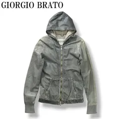 【上質】 イタリア製 ジョルジオ ブラット GIORGIO BRATO ダブルジップアップ フーデッド シープスキン レザージャケット ブルゾン アウター 羊革 本革 44 グレー メンズ