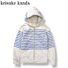 【aiko着】 ケイスケカンダ keisuke kanda ピカソ パーカー フルジップアップ スウェット フーディー 裏起毛 手縫い 手刷り デザイン 3 ブルー x ホワイト メンズ レディース ユニセックス