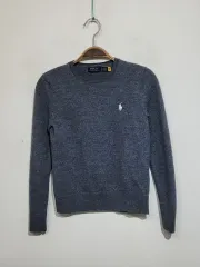 (S) ラルフローレン ポロ ニット チャコール ウールセーター ラウンド スリムフィット