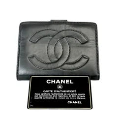 【希少 ヴィンテージ・美品】CHANEL シャネル ラムスキン デカココマーク クリップ がま口 コンパクトウォレット 二つ折り財布 4番台 ブラック 黒色 ゴールド金具 金色 箱付き レザー 本革 メンズ レディース ユニセックス 男女兼用 1990年代前半