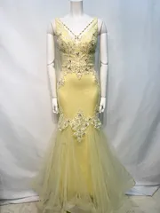 2345 JEANMACLEAN ジャンマクレーン　キャバクラ　ドレス　ロングドレス　マーメイド　バースデー　イベント　シフォン　キラキラ　ストーン　刺繍　レースアップ　キャバドレス　M