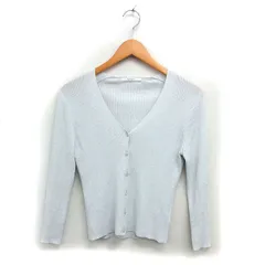 アナイ ANAYI リブ カーディガン ニット ラメ ハイゲージ Vネック 薄手 長袖 38 ライトグレー /NT5