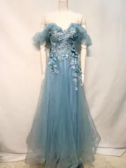 2346 JEANMACLEAN ジャンマクレーン　キャバクラ　ドレス　ロングドレス　シフォン　オフショル　バースデー　イベント　レースアップ　ストーン　キラキラ　刺繍　プリンセス　お花　キャバドレス　M