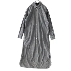 アンタイトル　UNTITLED　ストライプ　マキシ丈　長袖シャツワンピース　ホワイト×ネイビー