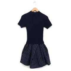 フレイアイディー FRAY I.D ニット ワンピース 素材切替 半袖 ひざ丈 ケーブル編み ストライプ 0 ネイビー 紺 /FT16