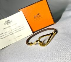 エルメスビンテージ ブラウンレザー ゴールドフック ブレスレット