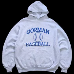 90s USA製 RUSSELLラッセル GORMAN BASEBALL ベースボール ペンキ飛び スウェットパーカー 杢ライトグレー L★フーディー ビンテージ