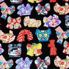 1ｍ　COCO2510-2E　ブラック　和柄生地 帯柄 シーチング 赤 黒 系 布地 110cm幅