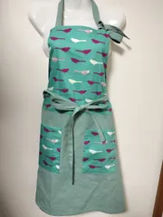 ハンドメイド　エプロン　小鳥　グリーン　A025