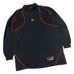 ミズノ ブラック レッド スティッチ ハーフネック Tシャツ (L)