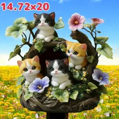 ガーデンピック　ガーデニングアクセサリー 園芸用品 オーナメント オブジェ ガーデニング 猫 ネコ インテリア 猫の雑貨　4匹　花