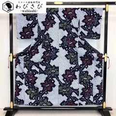夏着物 浴衣 有松鳴海本絞り 六角形に花火模様 青褐色 K-5018 夏物 本場有松鳴海絞り 浴衣 リサイクル 有松 ゆかた 絞り 木綿 濃藍色