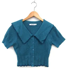 マウジー MOUSSY ビッグカラー カーディガン ニット リブ ショート丈 コットン 綿 半袖 F ターコイズグリーン /NT21