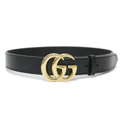 GUCCI グッチ ベルト ブラック ゴールド サイズ:70/28 | ダブルG ワイド ベルト 480199 / GGマーモント バックル レザー | イタリア製 | ブランド ファッション アイテム【レディース】【中古】