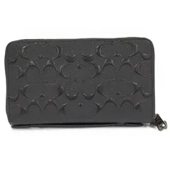 COACH ラウンドファスナー長財布 ダブルジップ オーガナイザー シグネチャー 型押しレザー ブラック 93425