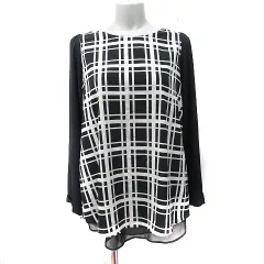 アズノウアズ ピンキー AS KNOW AS PINKY シフォンブラウス チュニック チェック F 黒 ブラック 白 ホワイト /YI