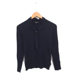 ホワイト WHITE リブニット セーター ボウタイ リボン 長袖 38 ネイビー 紺 /TT