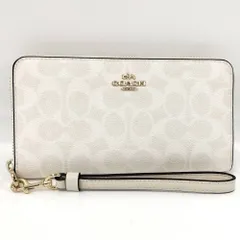 COACH ロング ジップアラウンド ウォレット ラウンドファスナー長財布 シグネチャー レザー PVC アイボリー系