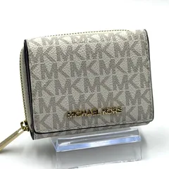 マイケルコース MICHAEL KORS シグネチャー 三つ折り財布 コンパクト財布 お札入れ レディース ホワイト ブラウン ゴールド金具 レザー