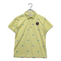 中古 レディース アンパスィ and per se 半袖ポロシャツ M 黄 イエロー ボーダー風パラソル柄