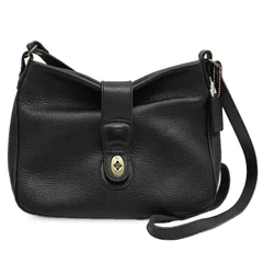 SALE【美品】COACH コーチ ヴィンテージ ターンロックショルダーバッグ オールドコーチ 1980's グレインレザー シグネチャー ロゴ レザータグ 鞄 レディース ブラック 黒