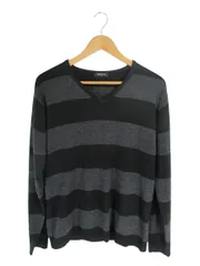 コムサイズム COMME CA ISM プルオーバー ニット Vネック 長袖 ボーダー ブラック グレー サイズL QQQ