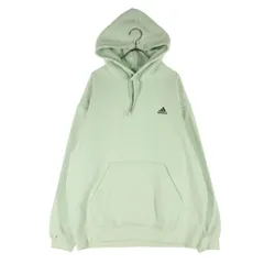 美品 adidas アディダス 裏起毛 ワンポイントロゴ 長袖 スウェットパーカー 2XL ライトグリーン メンズ 古着