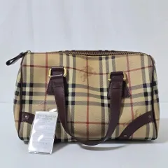 バーバリー ヘイマーケット チェック ブラウン ミディアム レディース トートバッグ ボストンバッグ 0807