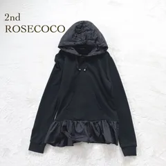 セカンドロゼココ フリル切替 フーディ　フードありカジュアル（F）ブラック コットン