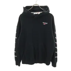 Reebok リーボック 長袖 スウェットパーカー L ブラック プルオーバー 裏起毛 メンズ 古着