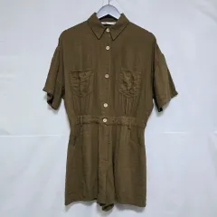 ZARA ブラウン クリンクル オーバーサイズ 半袖 オールインワン レディース95 0904