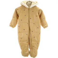 mikihouse ミキハウス 総柄 長袖 中綿 ジャンプスーツ つなぎ M ベージュ くまさん ロンパース キッズ 古着