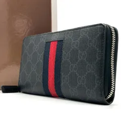 【仕事にも映える定番】　GUCCI　長財布 ラウンドファスナー GGスプリーム シェリーライン 12カード PVC レザー グッチ　ブラック
